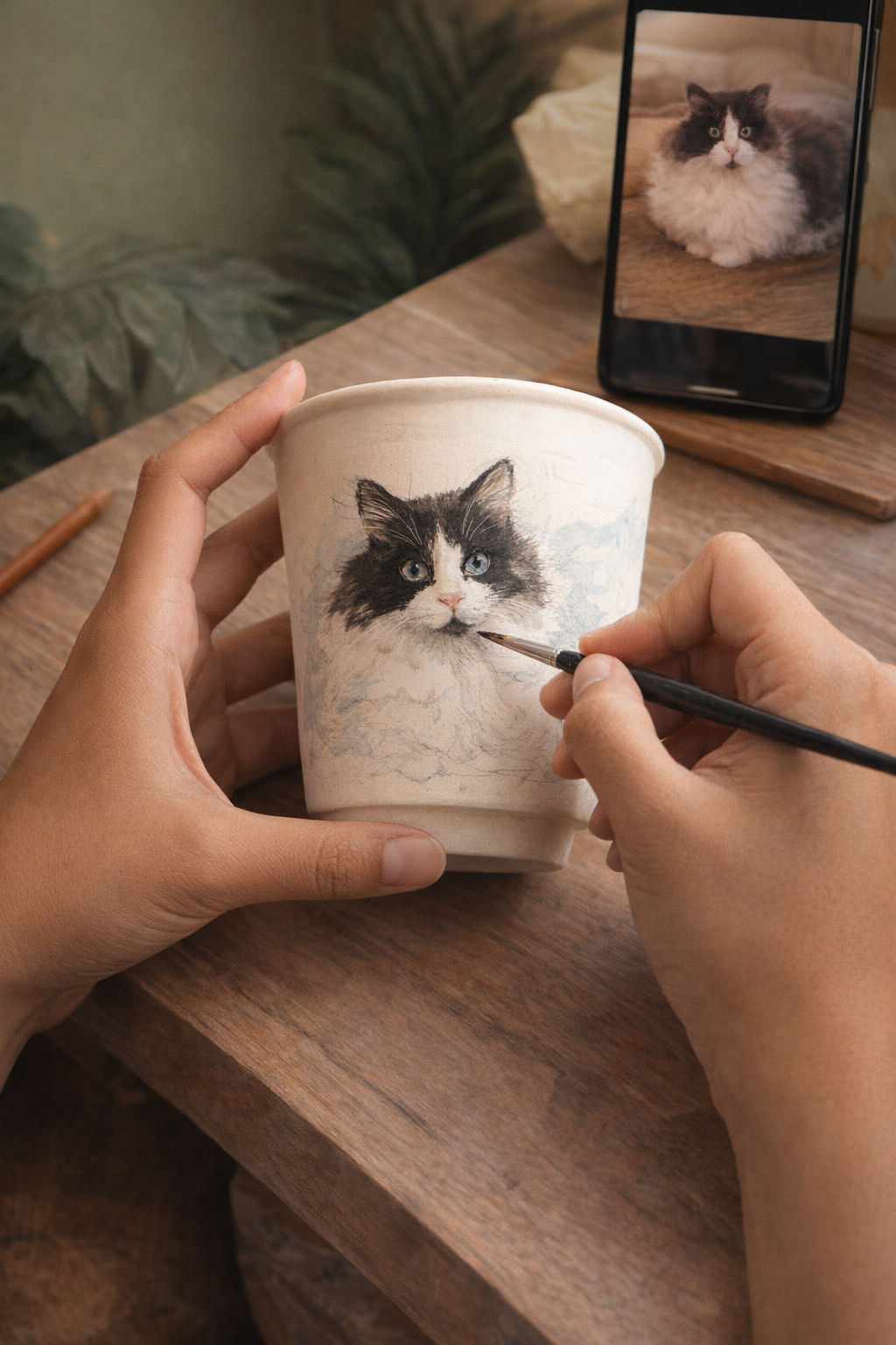 Artisan hands shaping a handcrafted ceramic memorial piece